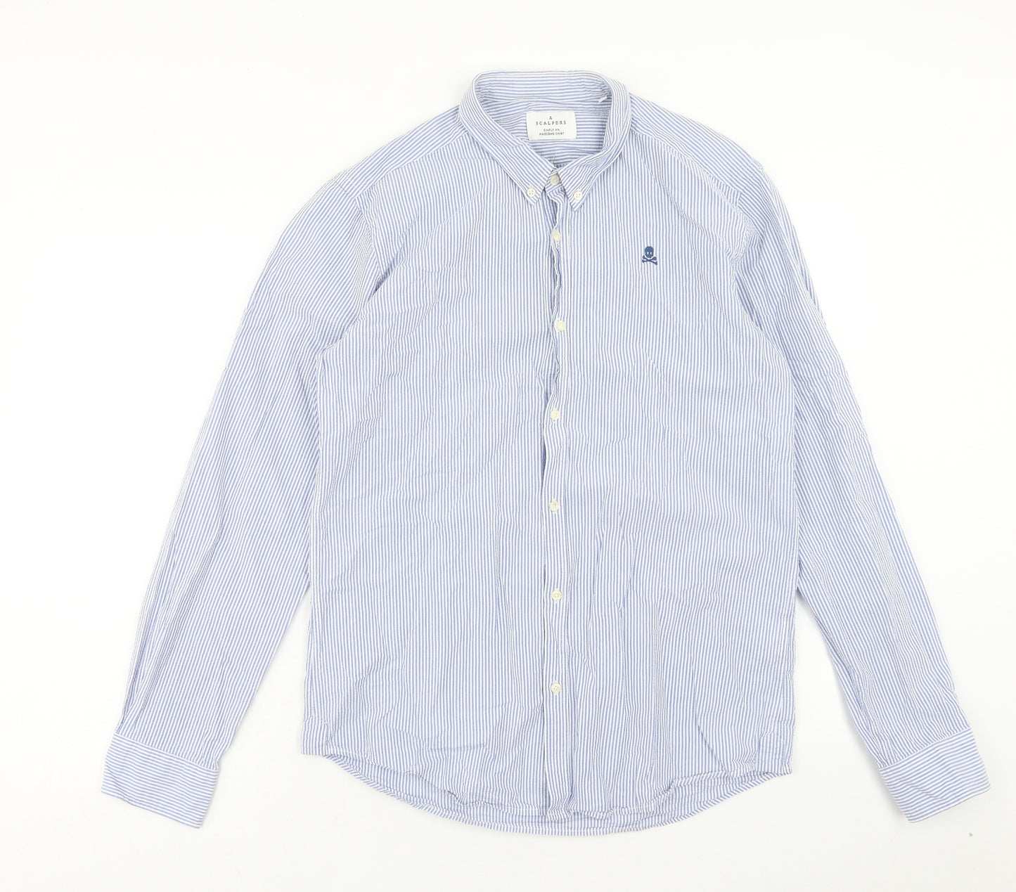 Scalpers Mens Blue Striped Cotton Button-Up Size L Collared Button