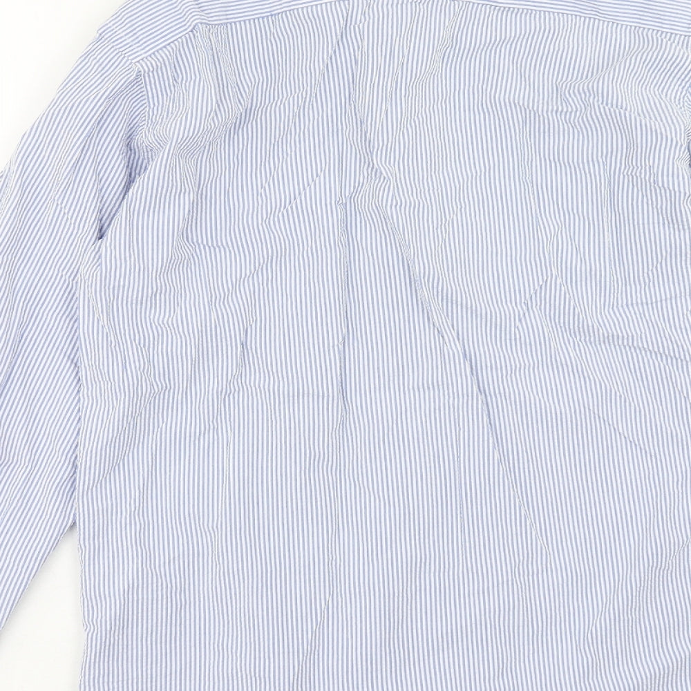 Scalpers Mens Blue Striped Cotton Button-Up Size L Collared Button