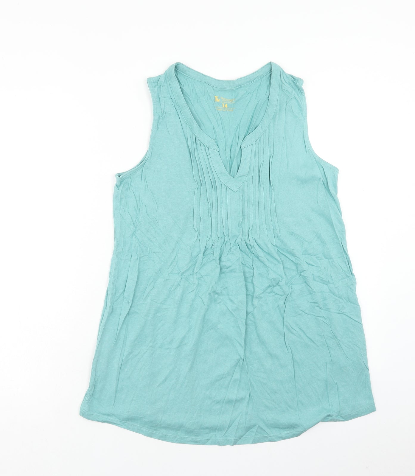 TU Womens Blue Cotton Basic Blouse Size 14 V-Neck