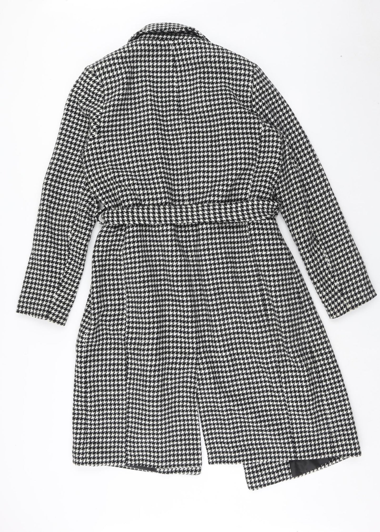 Primark Womens Black Geometric Overcoat Coat Size 14 Tie