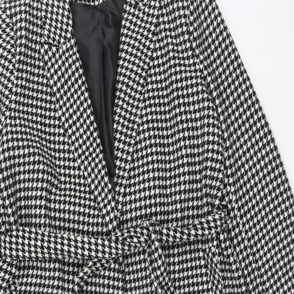 Primark Womens Black Geometric Overcoat Coat Size 14 Tie
