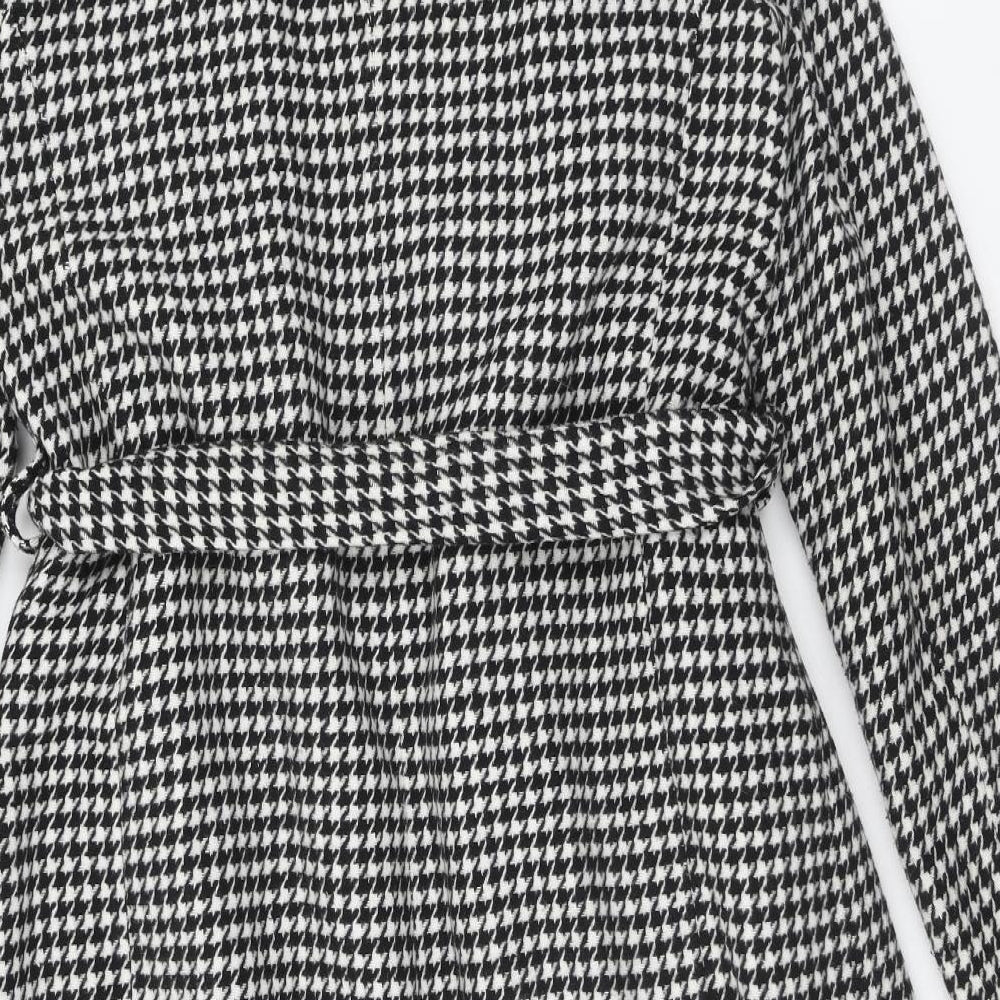 Primark Womens Black Geometric Overcoat Coat Size 14 Tie