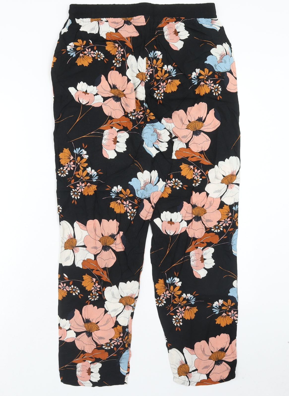 F&F Womens Multicoloured Floral Viscose Trousers Size 14 Regular Drawstring