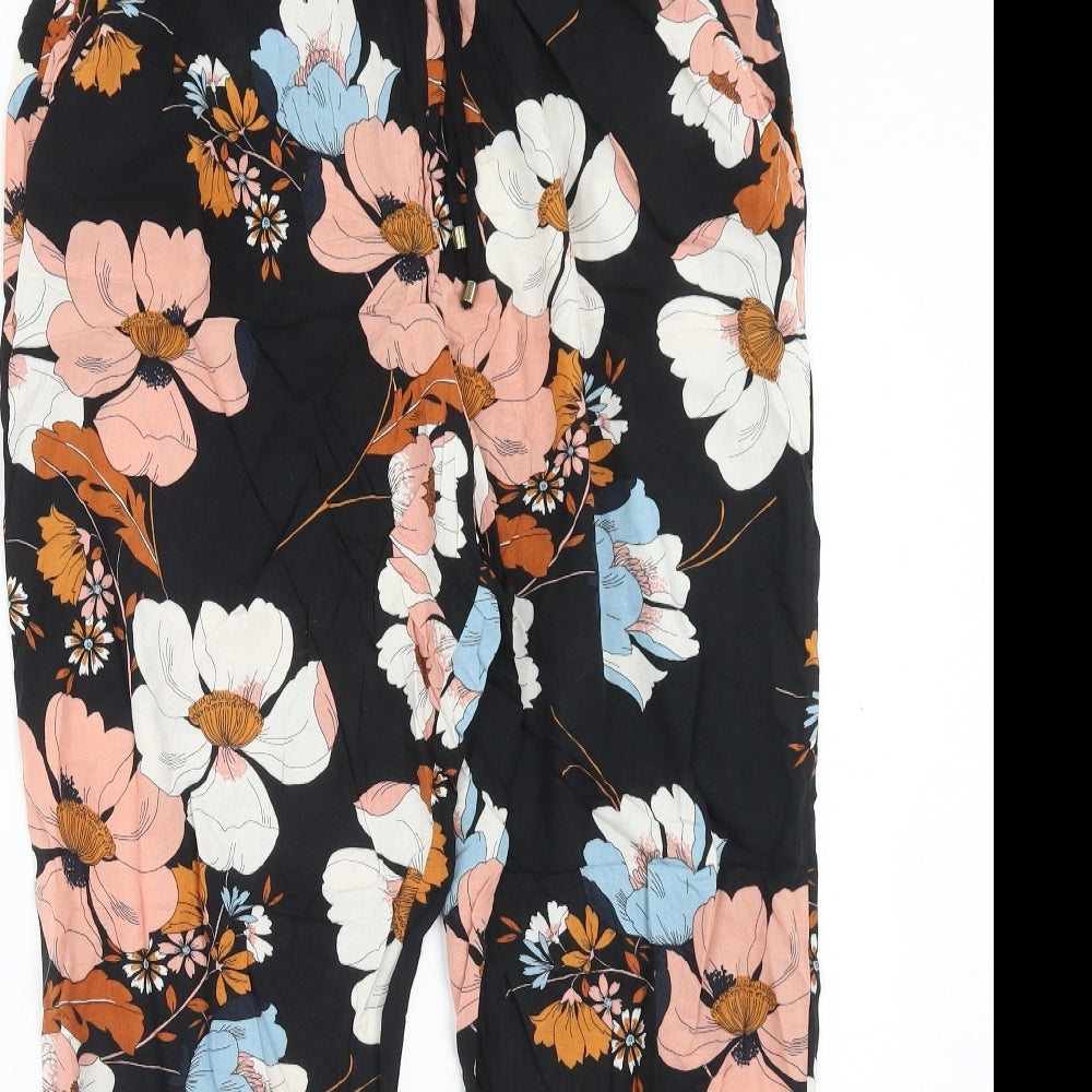 F&F Womens Multicoloured Floral Viscose Trousers Size 14 Regular Drawstring