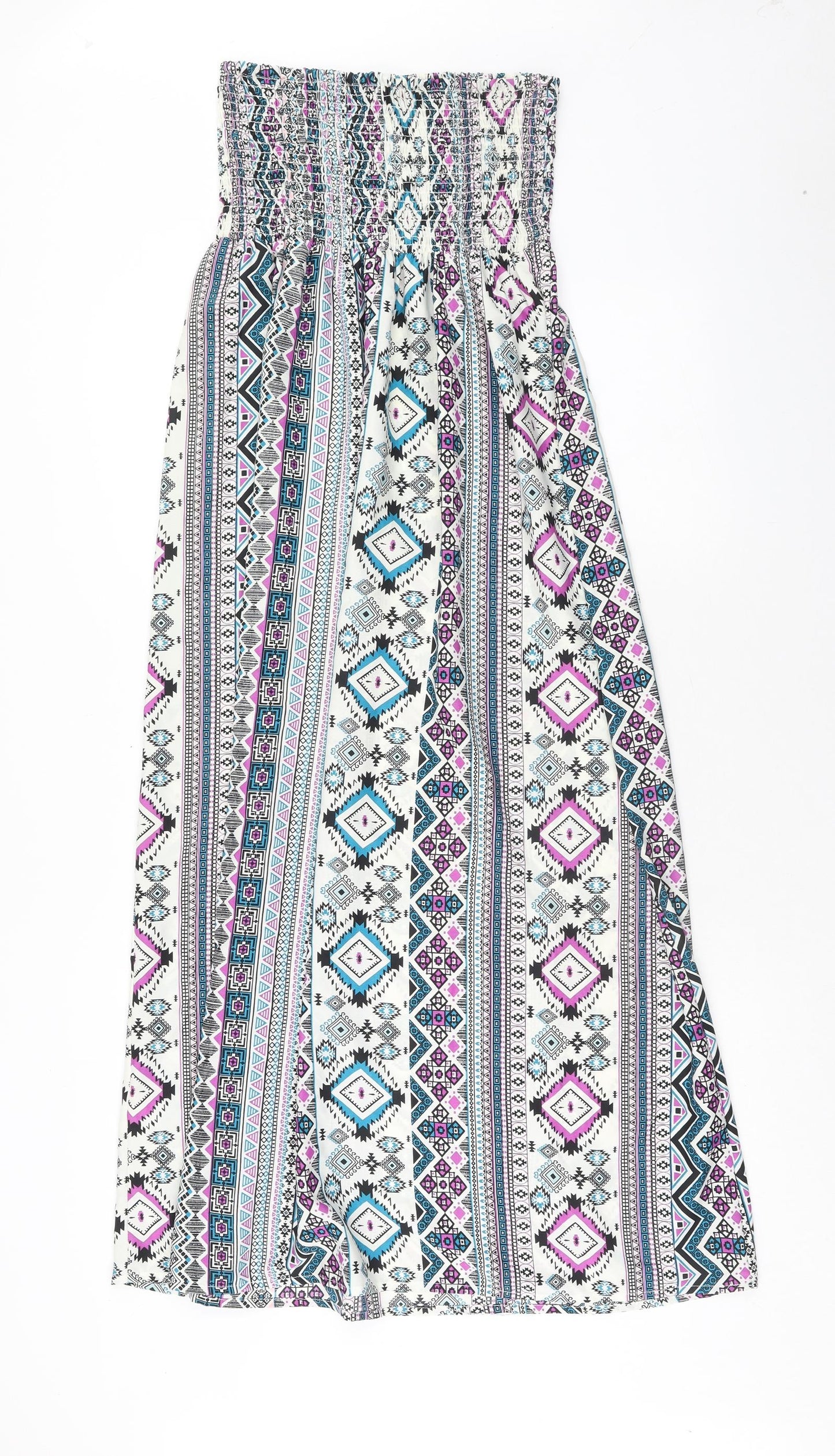 Primark Womens Multicoloured Geometric Polyester A-Line Size 14 Off the Shoulder Pullover - Shirred Top