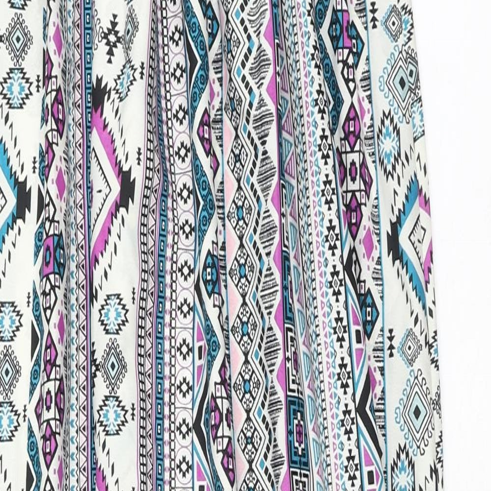 Primark Womens Multicoloured Geometric Polyester A-Line Size 14 Off the Shoulder Pullover - Shirred Top
