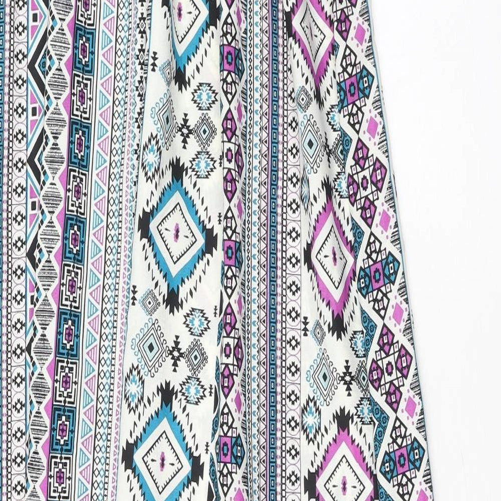 Primark Womens Multicoloured Geometric Polyester A-Line Size 14 Off the Shoulder Pullover - Shirred Top