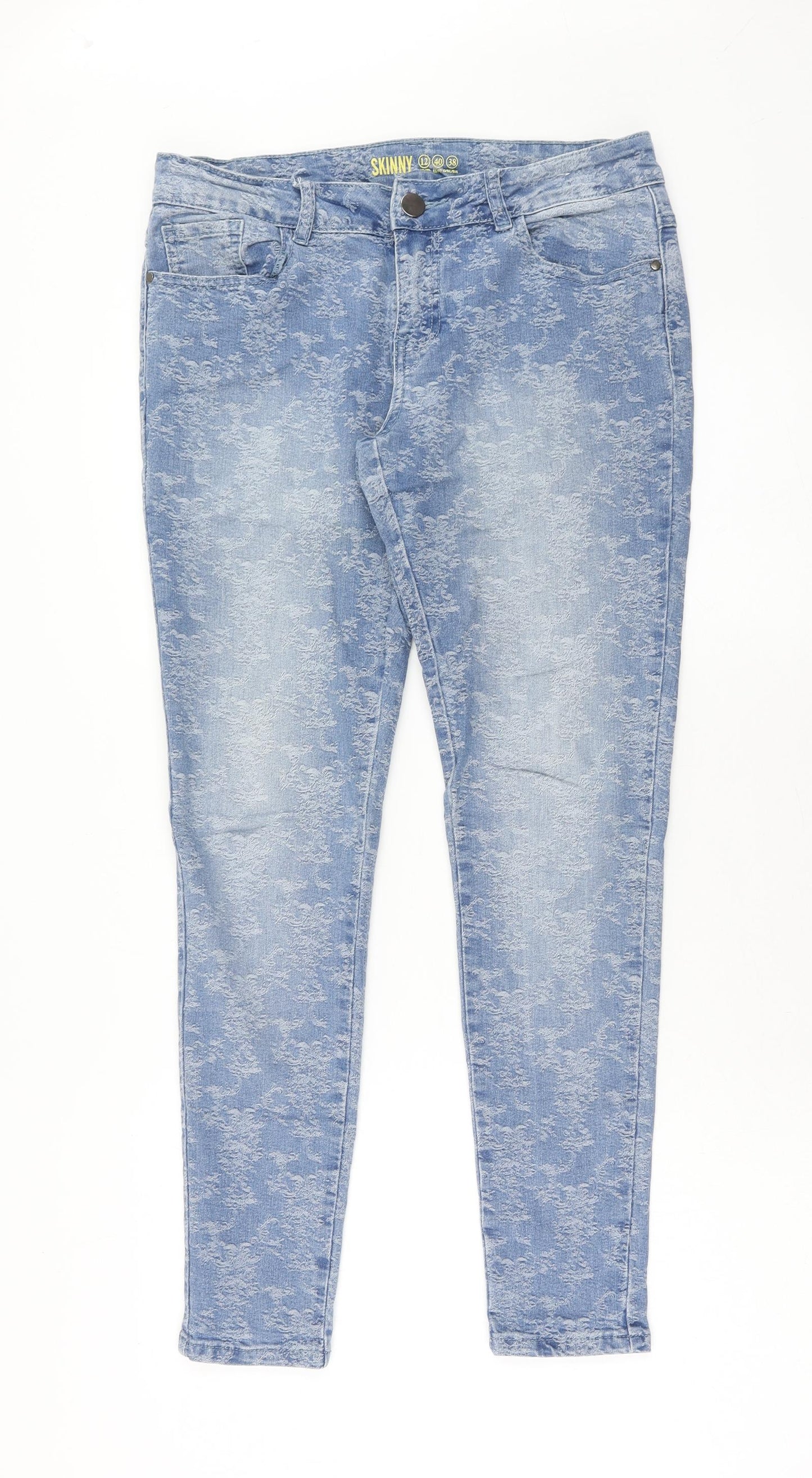 Denim & Co. Womens Blue Geometric Cotton Skinny Jeans Size 12 Regular Zip