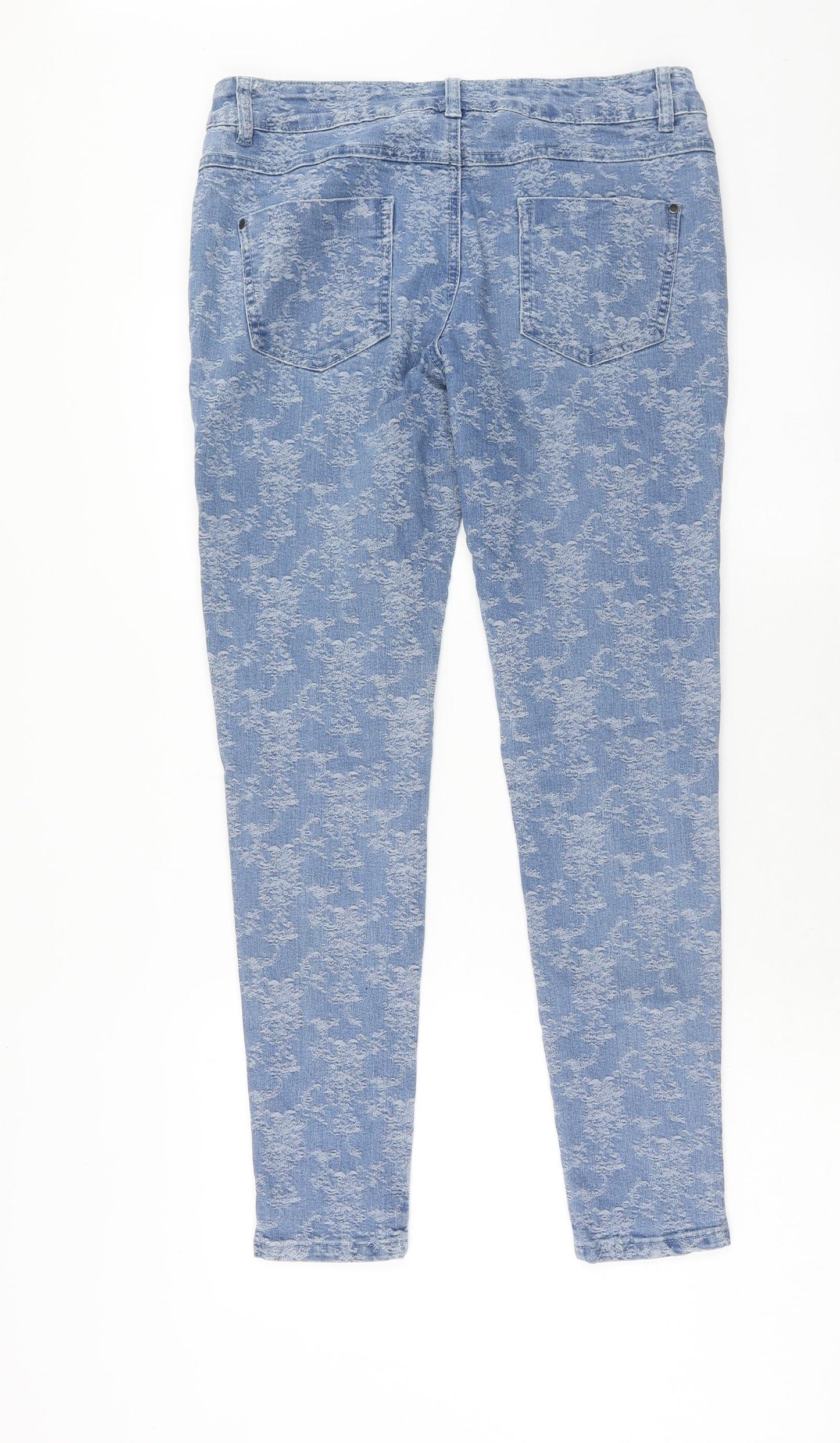 Denim & Co. Womens Blue Geometric Cotton Skinny Jeans Size 12 Regular Zip