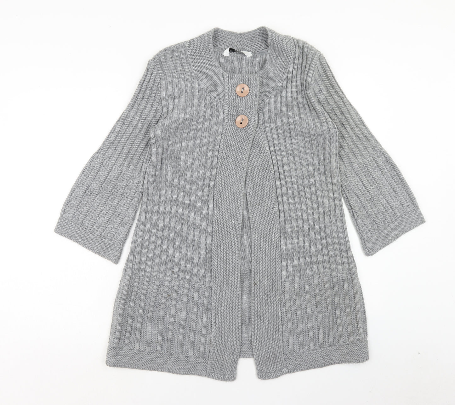 New Look Womens Grey Round Neck Acrylic Cardigan Jumper Size L