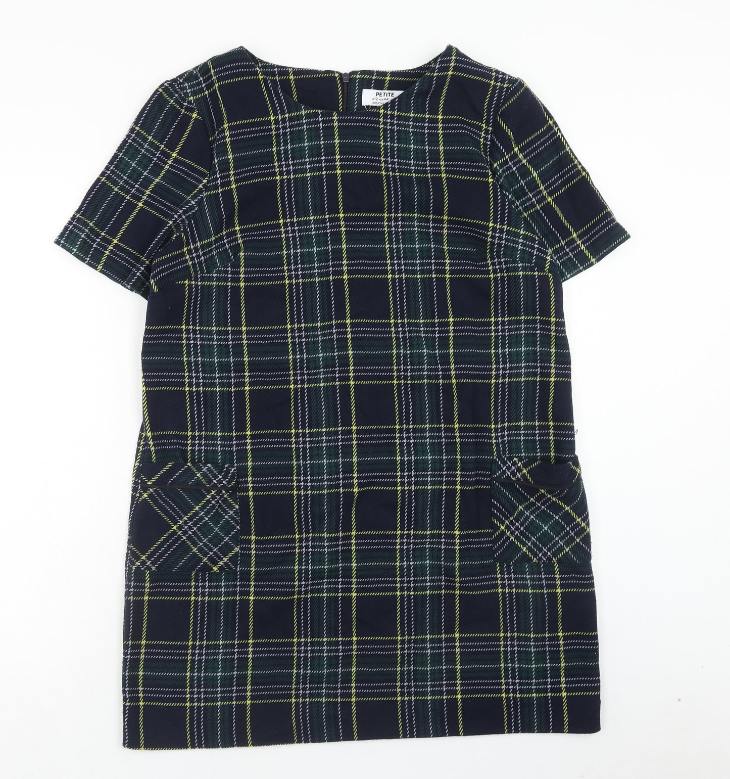 Dorothy Perkins Womens Blue Plaid Polyester Shift Size 16 Boat Neck Zip