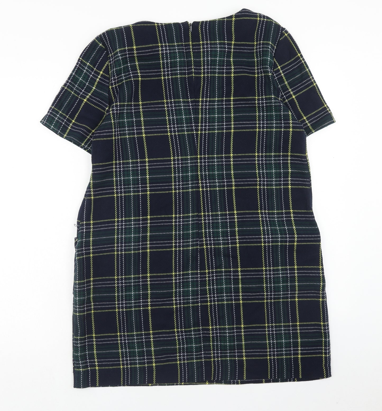 Dorothy Perkins Womens Blue Plaid Polyester Shift Size 16 Boat Neck Zip