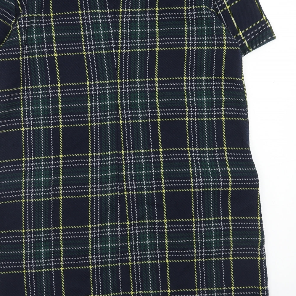 Dorothy Perkins Womens Blue Plaid Polyester Shift Size 16 Boat Neck Zip