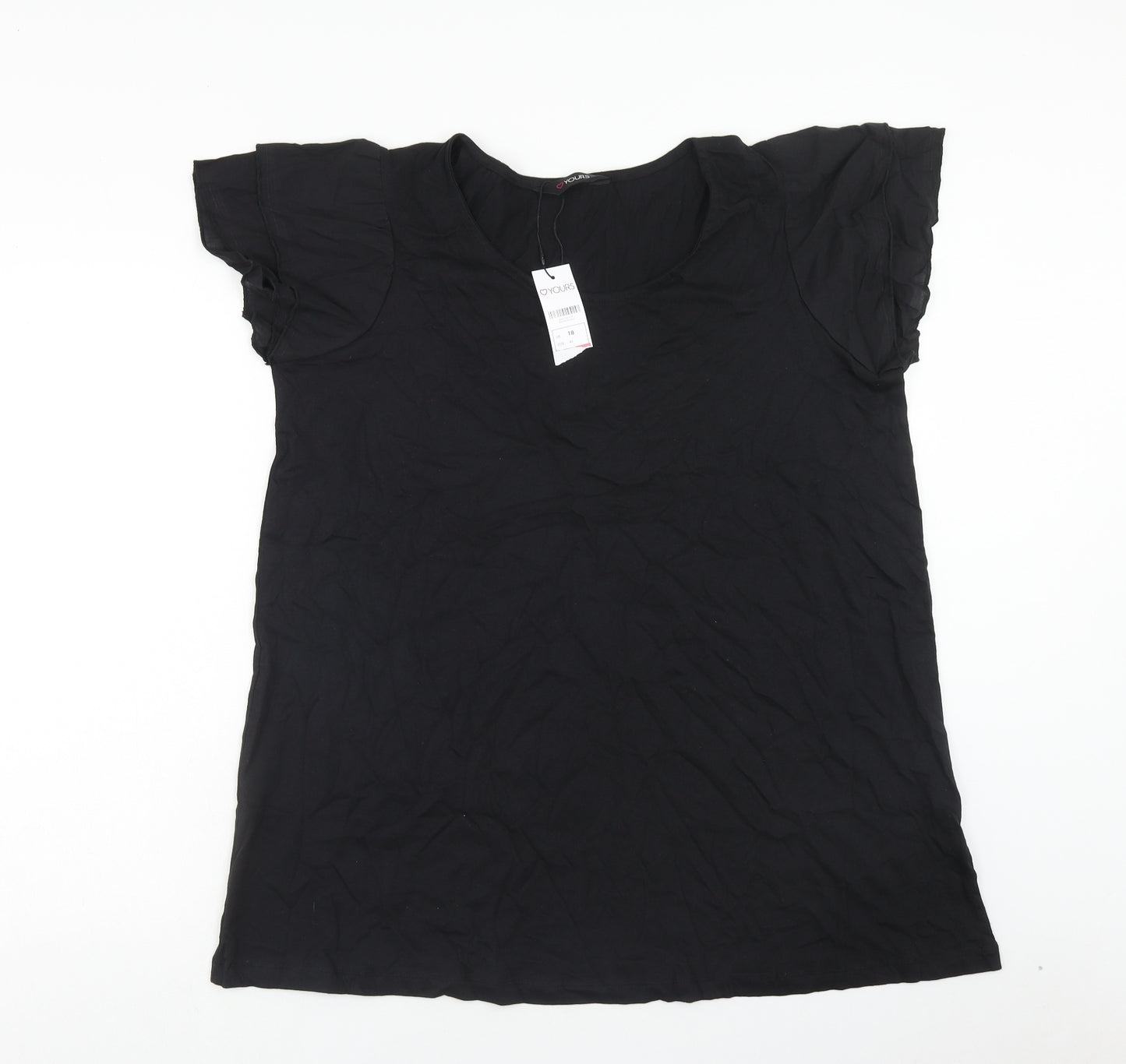 Yours Womens Black Cotton Basic T-Shirt Size 18 Round Neck