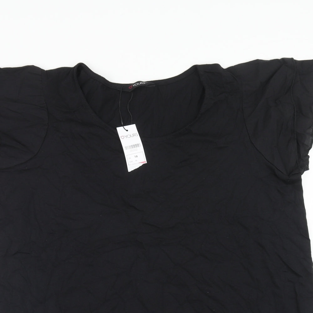 Yours Womens Black Cotton Basic T-Shirt Size 18 Round Neck