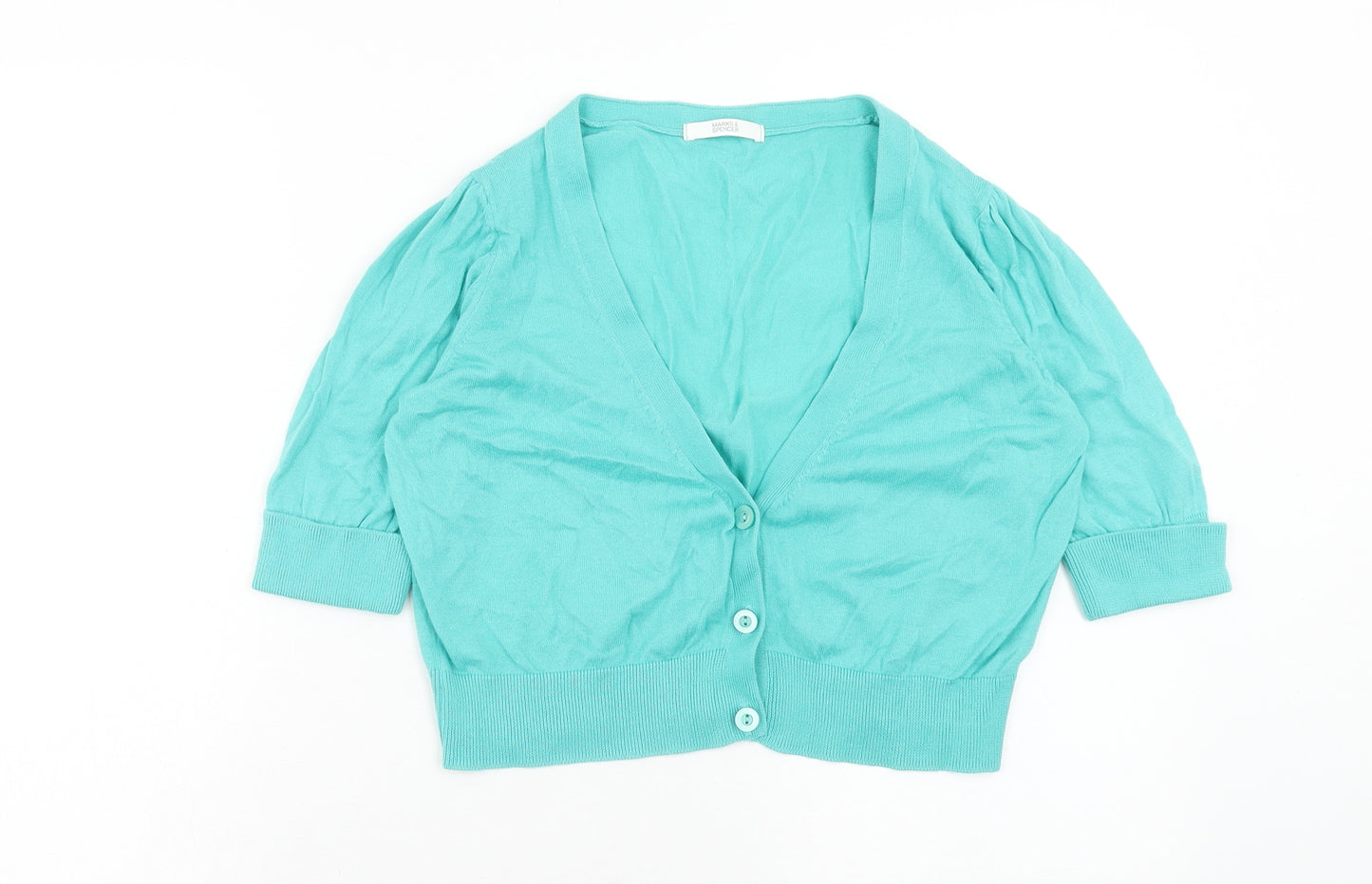 Marks and Spencer Womens Blue V-Neck Cotton Cardigan Jumper Size 16