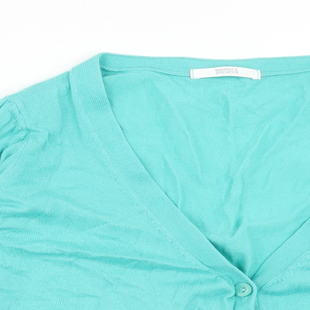 Marks and Spencer Womens Blue V-Neck Cotton Cardigan Jumper Size 16