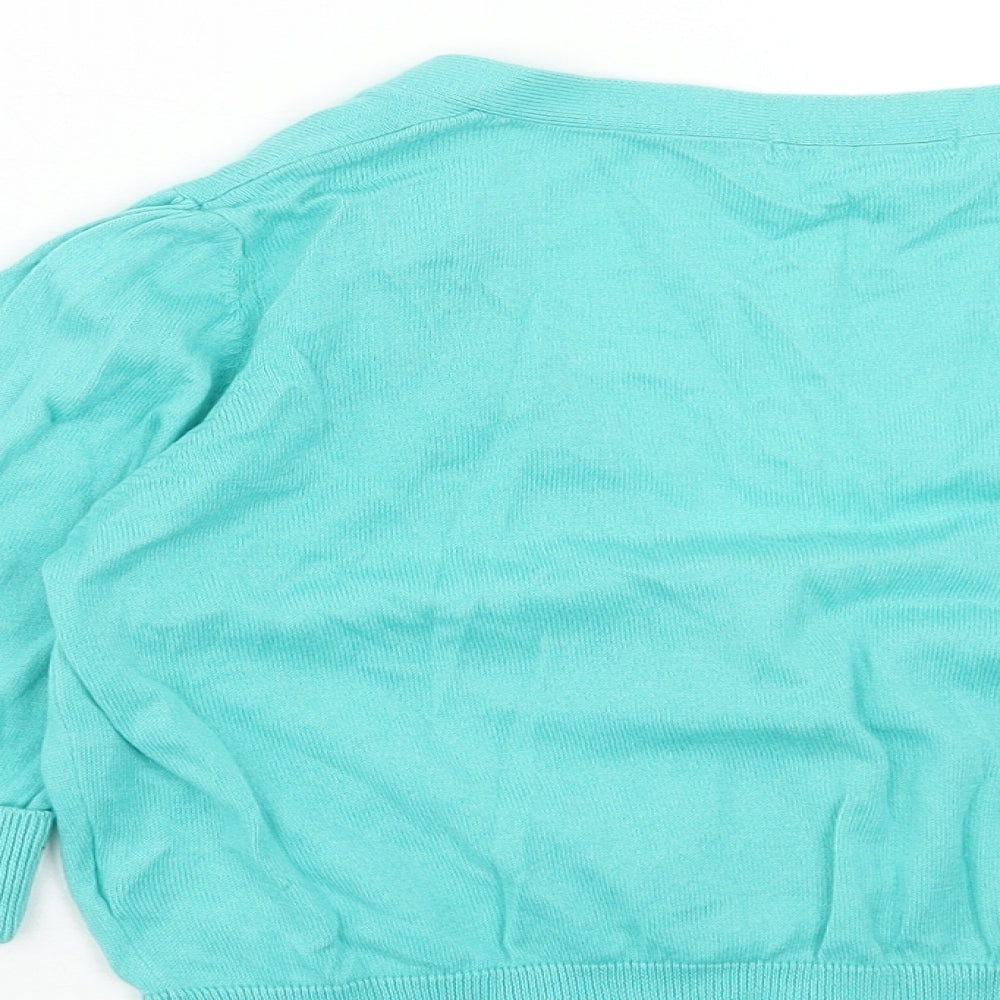 Marks and Spencer Womens Blue V-Neck Cotton Cardigan Jumper Size 16