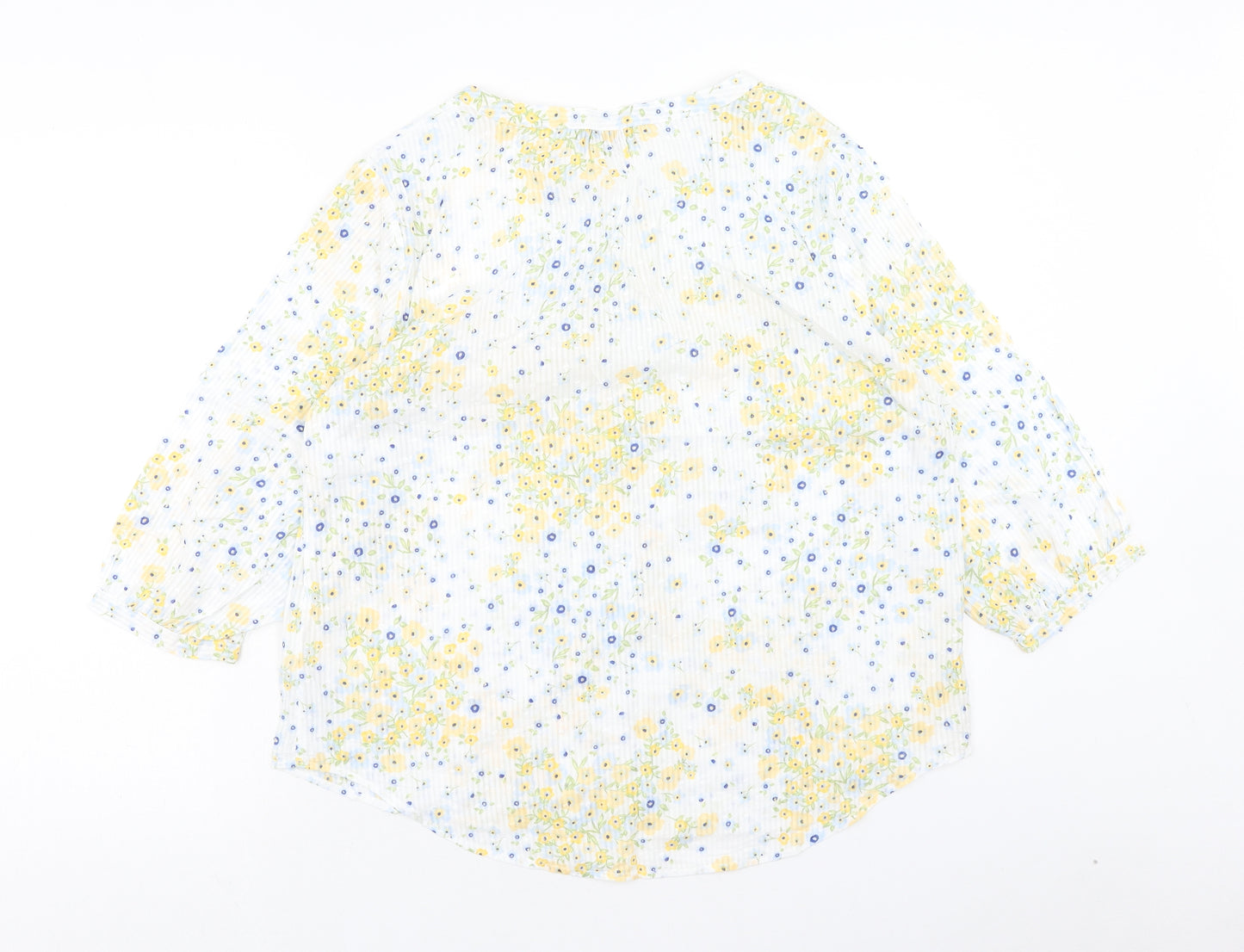 Bonmarche` Womens Yellow Floral Cotton Basic Blouse Size 16 V-Neck