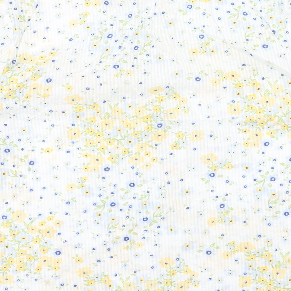 Bonmarche` Womens Yellow Floral Cotton Basic Blouse Size 16 V-Neck