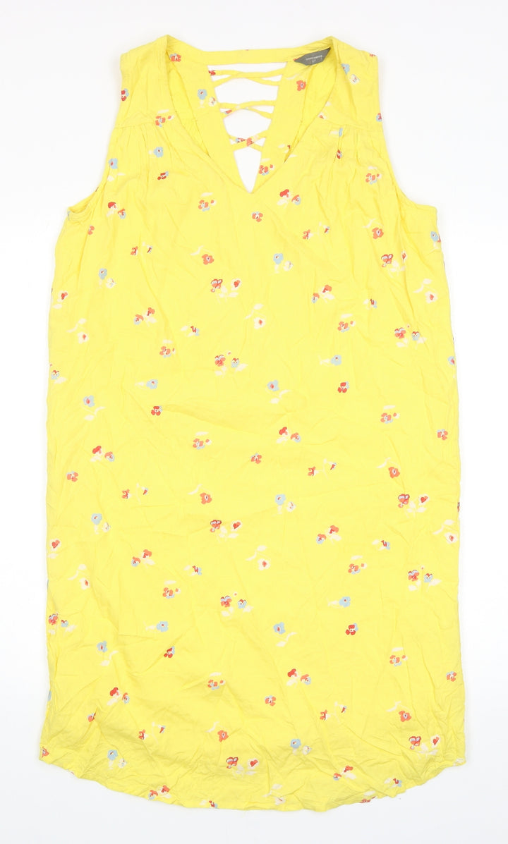 Denver Hayes Womens Yellow Floral Viscose Tank Dress Size S V-Neck Pullover