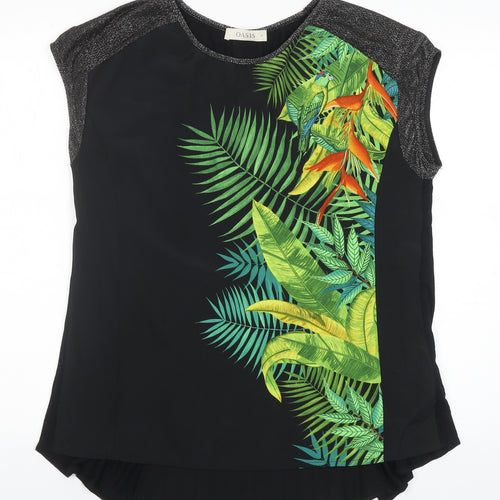 Oasis Womens Black Floral Polyester Basic Blouse Size M Round Neck