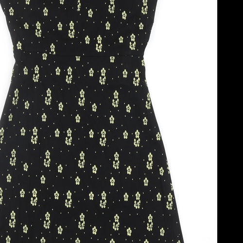 Louche Womens Black Floral Viscose Trapeze & Swing Size 12 V-Neck Zip
