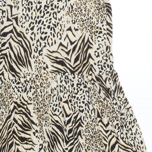 New Look Womens Beige Animal Print Viscose Fit & Flare Size 12 Round Neck Tie - Leopard Zebra Pattern