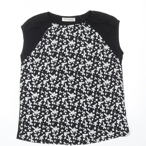 Louise FD Womens Black Geometric Polyester Basic Blouse Size S Boat Neck