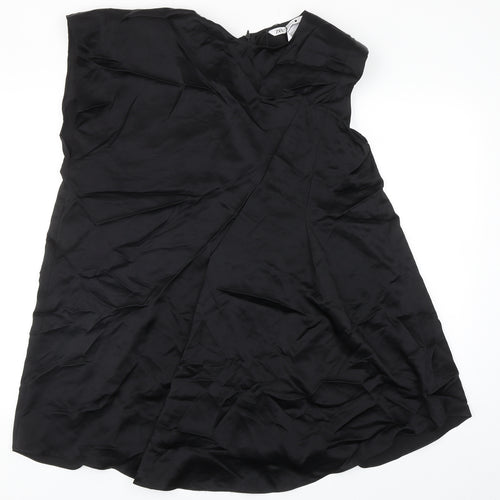 Zara Womens Black Viscose A-Line Size XS Off the Shoulder Zip - Shoulder Pads