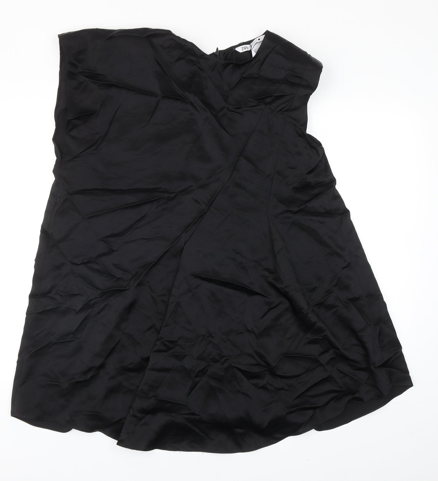 Zara Womens Black Viscose A-Line Size XS Off the Shoulder Zip - Shoulder Pads