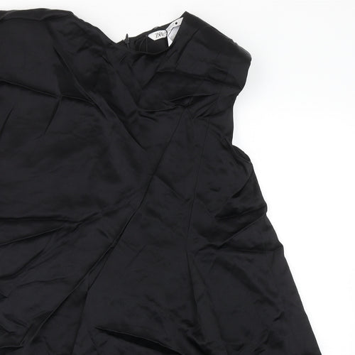 Zara Womens Black Viscose A-Line Size XS Off the Shoulder Zip - Shoulder Pads