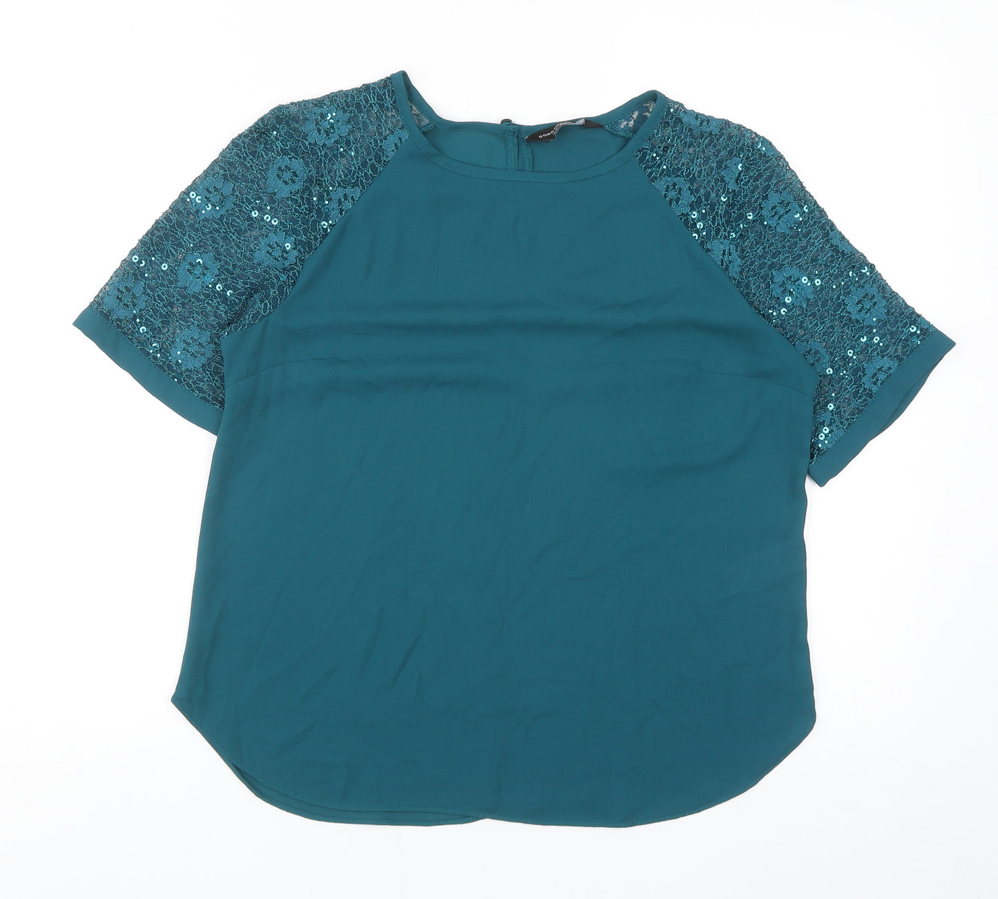 Dorothy Perkins Womens Blue Nylon Basic Blouse Size 12 Boat Neck - Lace Detail
