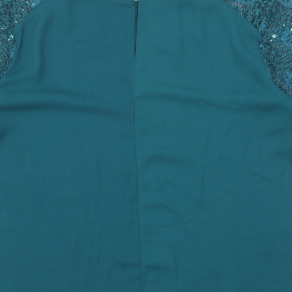 Dorothy Perkins Womens Blue Nylon Basic Blouse Size 12 Boat Neck - Lace Detail