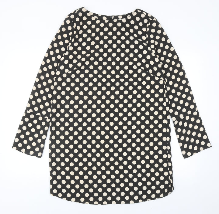 H&M Womens Black Polka Dot Polyester A-Line Size 10 Round Neck Zip