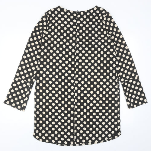 H&M Womens Black Polka Dot Polyester A-Line Size 10 Round Neck Zip