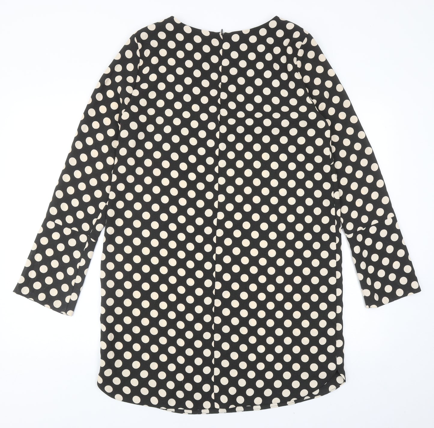 H&M Womens Black Polka Dot Polyester A-Line Size 10 Round Neck Zip