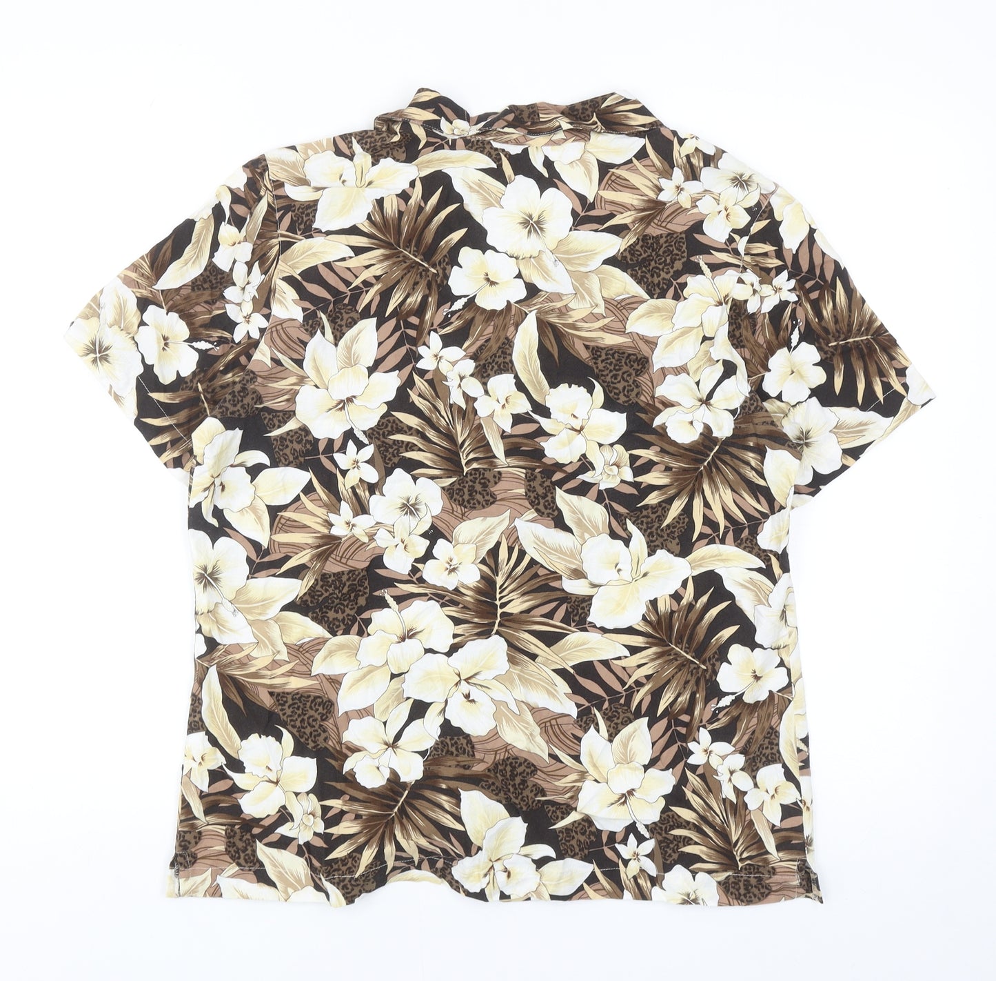 Cathy Essentials Womens Brown Floral Cotton Basic Button-Up Size S Collared