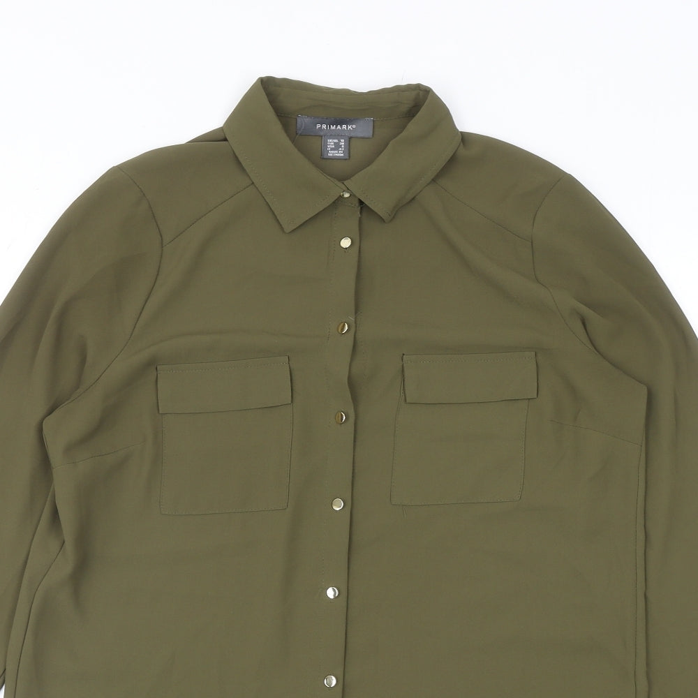 Primark Womens Green Polyester Basic Button-Up Size 10 Collared