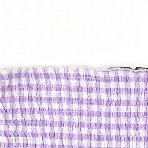 Warehouse Womens Purple Check Polyester Cropped Blouse Size 8 Off the Shoulder