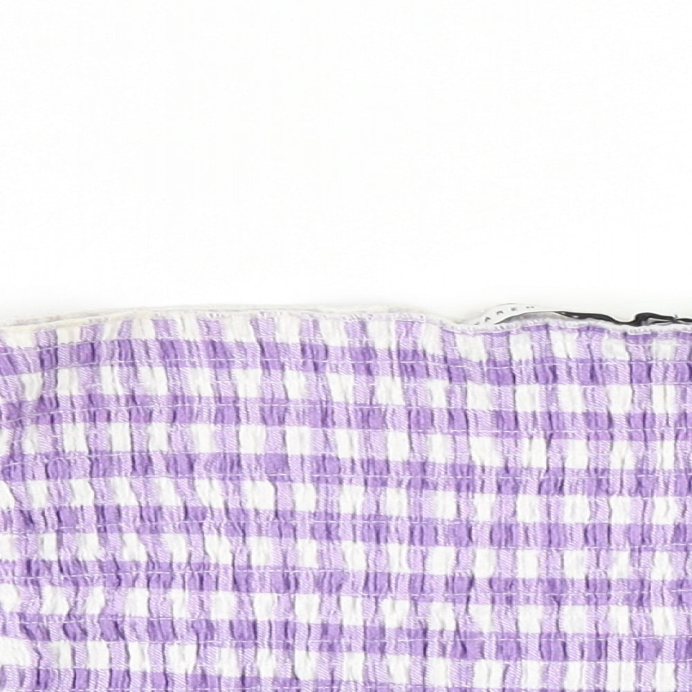 Warehouse Womens Purple Check Polyester Cropped Blouse Size 8 Off the Shoulder