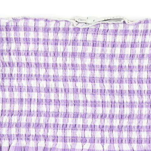 Warehouse Womens Purple Check Polyester Cropped Blouse Size 8 Off the Shoulder