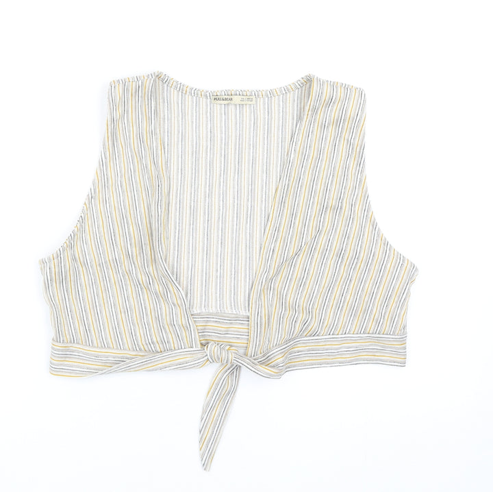 Pull&Bear Womens Multicoloured Striped Polyester Cropped Tank Size XL V-Neck - Tie Front