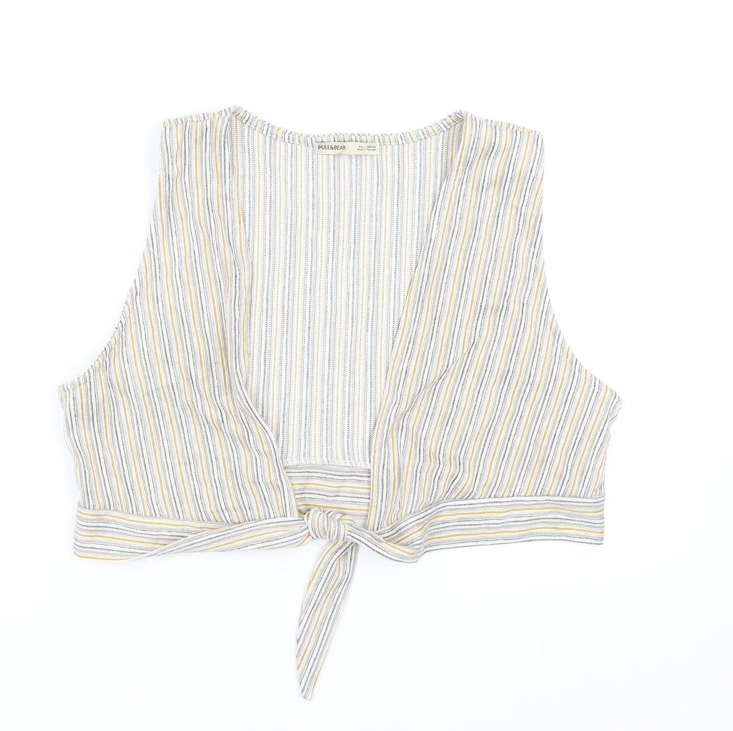 Pull&Bear Womens Multicoloured Striped Polyester Cropped Tank Size XL V-Neck - Tie Front