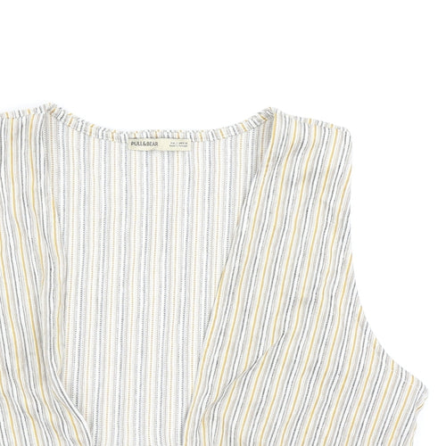 Pull&Bear Womens Multicoloured Striped Polyester Cropped Tank Size XL V-Neck - Tie Front