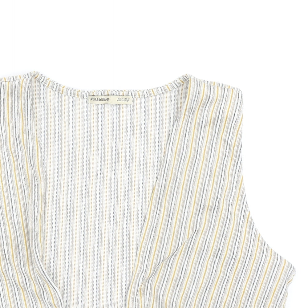 Pull&Bear Womens Multicoloured Striped Polyester Cropped Tank Size XL V-Neck - Tie Front