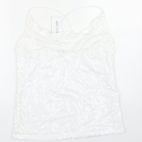 FS Collection Womens White Polyester Basic Tank Size L Cowl Neck