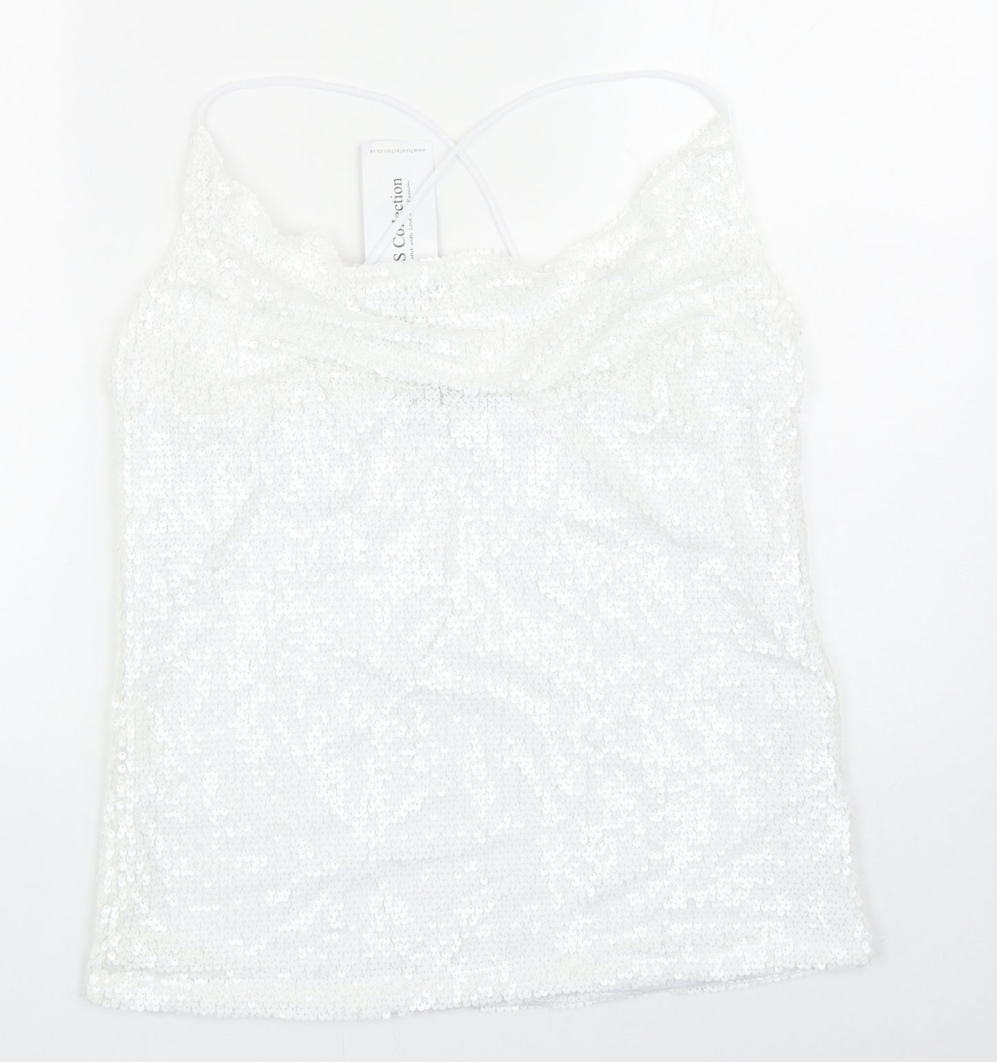 FS Collection Womens White Polyester Basic Tank Size L Cowl Neck