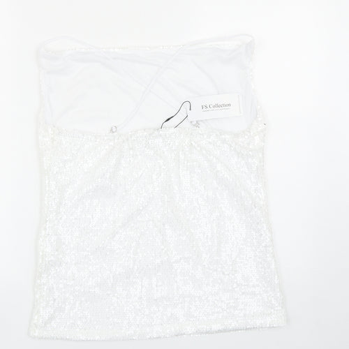 FS Collection Womens White Polyester Basic Tank Size L Cowl Neck