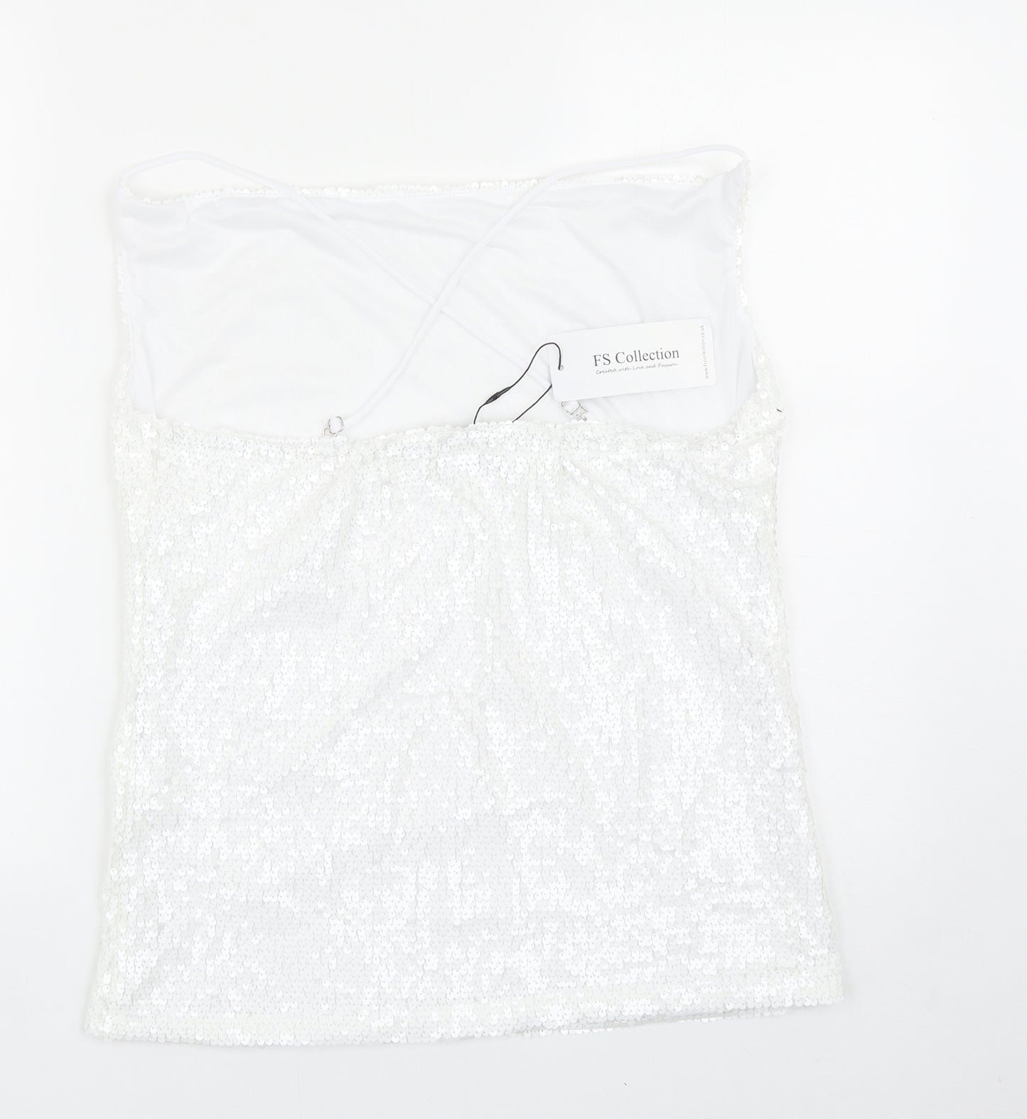 FS Collection Womens White Polyester Basic Tank Size L Cowl Neck